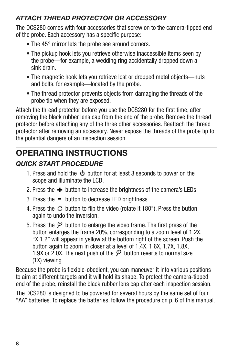 Operating instructions | General Tools and Instruments DCS280 User Manual | Page 8 / 36