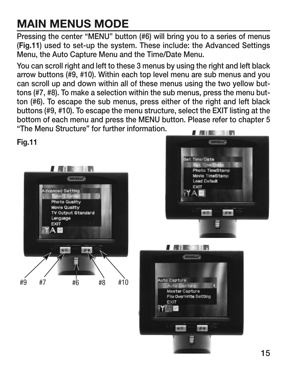 Main menus mode | General Tools and Instruments DCS400/DCS400-05/DCS400-09 v.1 User Manual | Page 15 / 24