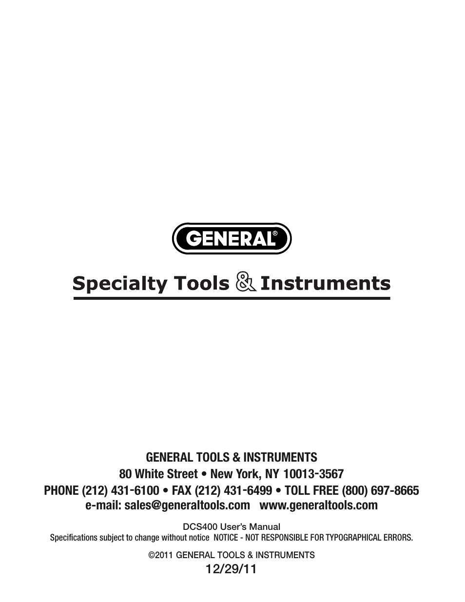 General Tools and Instruments DCS400/DCS400-05/DCS400-09 v.1 User Manual | Page 24 / 24