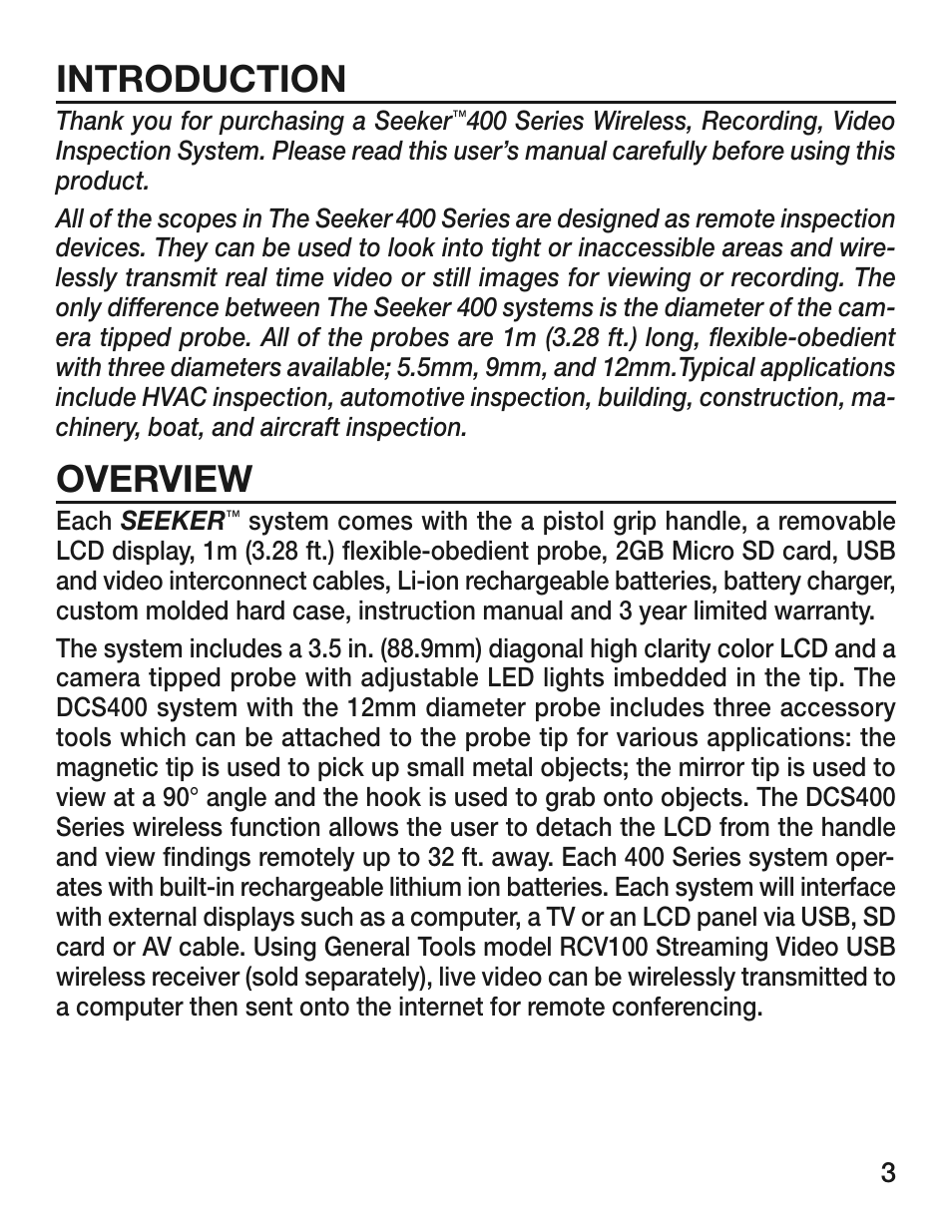 Introduction, Overview | General Tools and Instruments DCS400/DCS400-05/DCS400-09 v.1 User Manual | Page 3 / 24