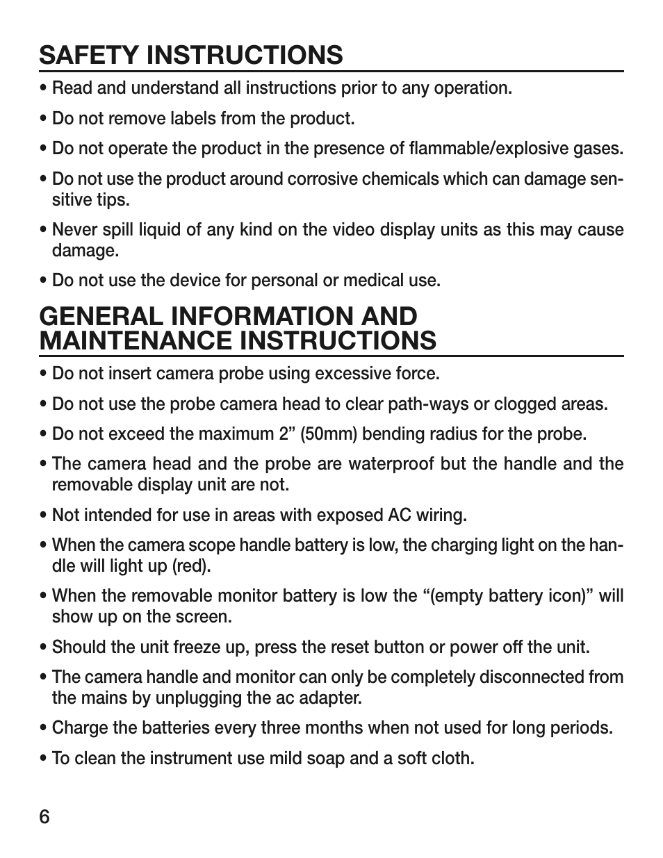 Safety instructions, General information and maintenance instructions | General Tools and Instruments DCS400/DCS400-05/DCS400-09 v.1 User Manual | Page 6 / 24