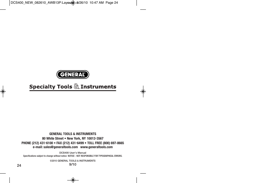 General Tools and Instruments DCS400/DCS400-05/DCS400-09 v.2 User Manual | Page 13 / 13