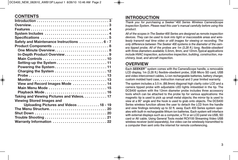 General Tools and Instruments DCS400/DCS400-05/DCS400-09 v.2 User Manual | Page 2 / 13