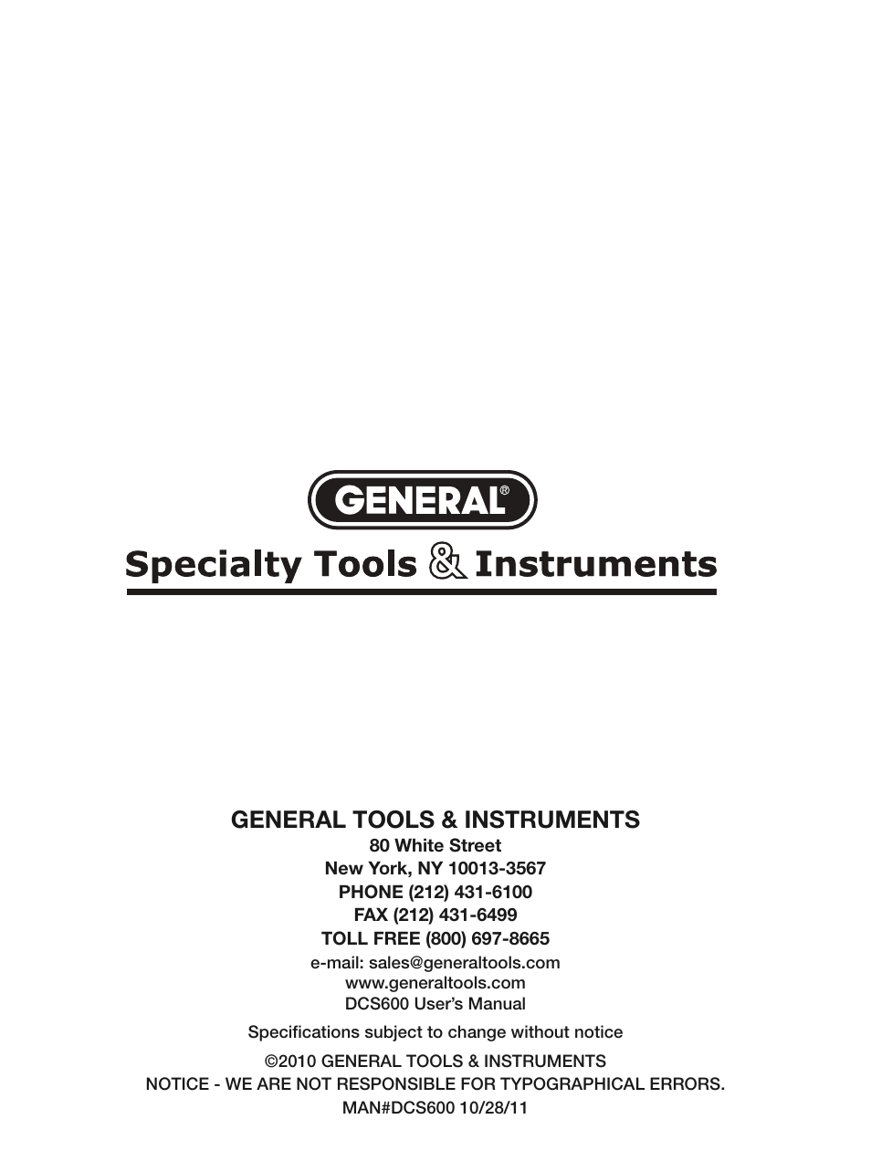 General tools & instruments | General Tools and Instruments DCS600 User Manual | Page 12 / 12