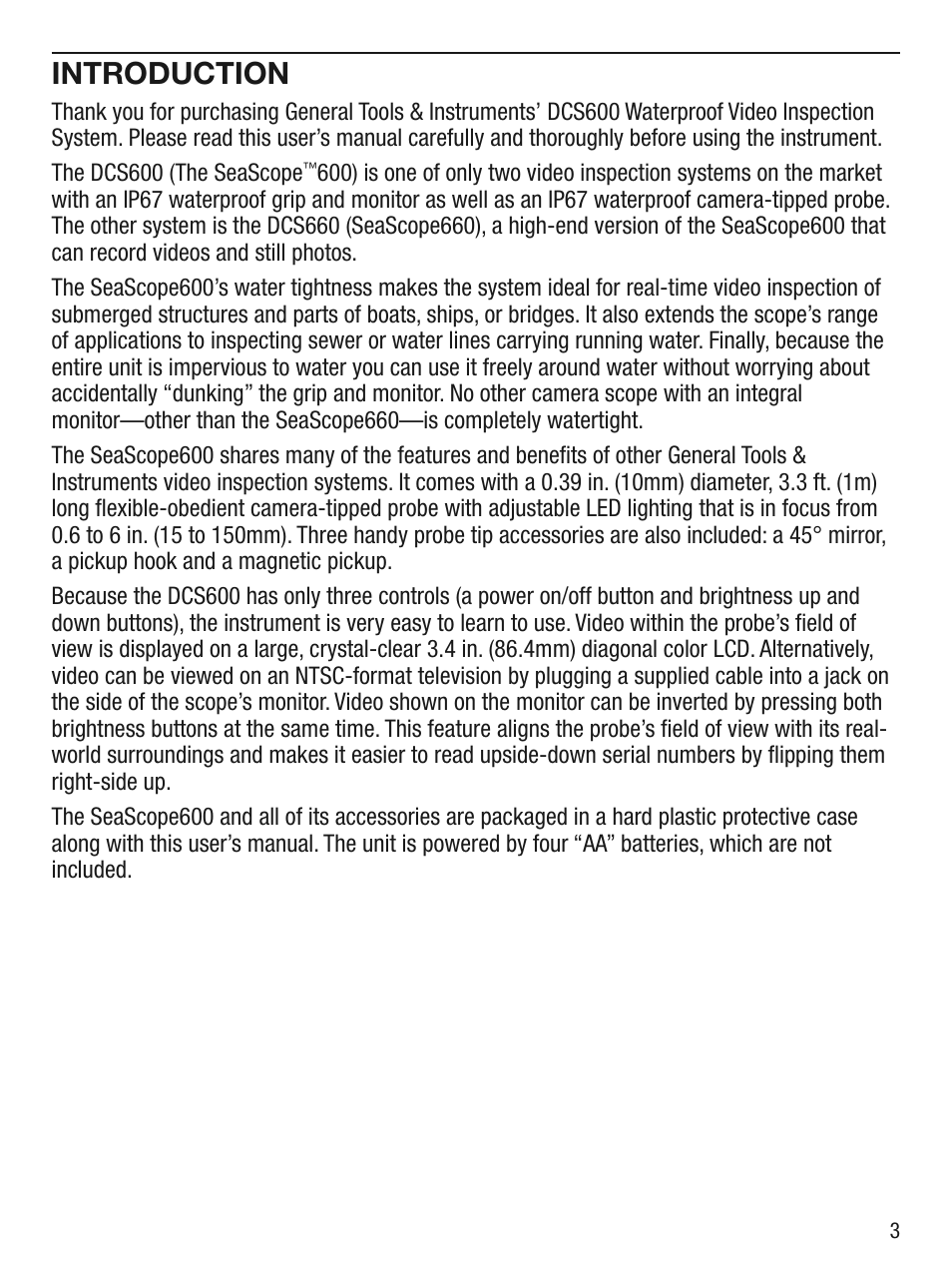 Introduction | General Tools and Instruments DCS600 User Manual | Page 3 / 12