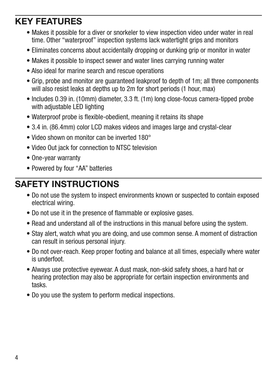 Key features, Safety instructions | General Tools and Instruments DCS600 User Manual | Page 4 / 12