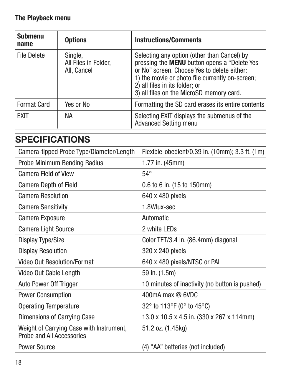 Specifications | General Tools and Instruments DCS660 User Manual | Page 18 / 20