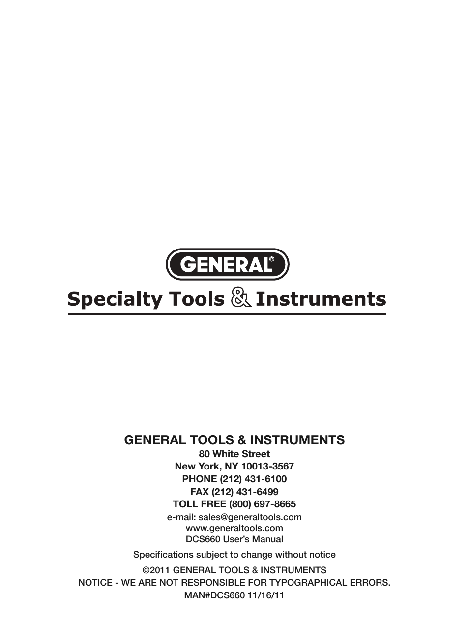 General tools & instruments | General Tools and Instruments DCS660 User Manual | Page 20 / 20