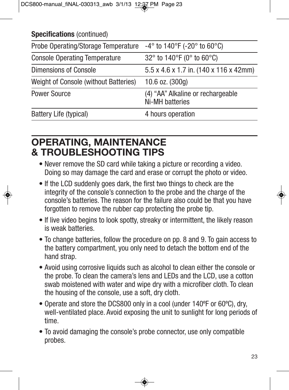 Operating, maintenance & troubleshooting tips | General Tools and Instruments DCS800 User Manual | Page 23 / 28