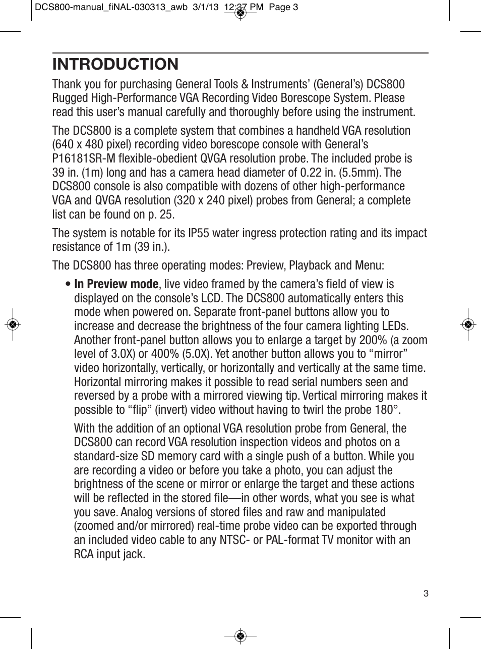 Introduction | General Tools and Instruments DCS800 User Manual | Page 3 / 28