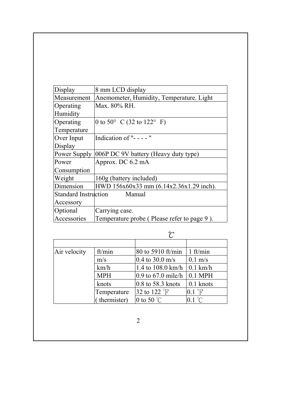 Specifications | General Tools and Instruments DLAF8000C User Manual | Page 4 / 11