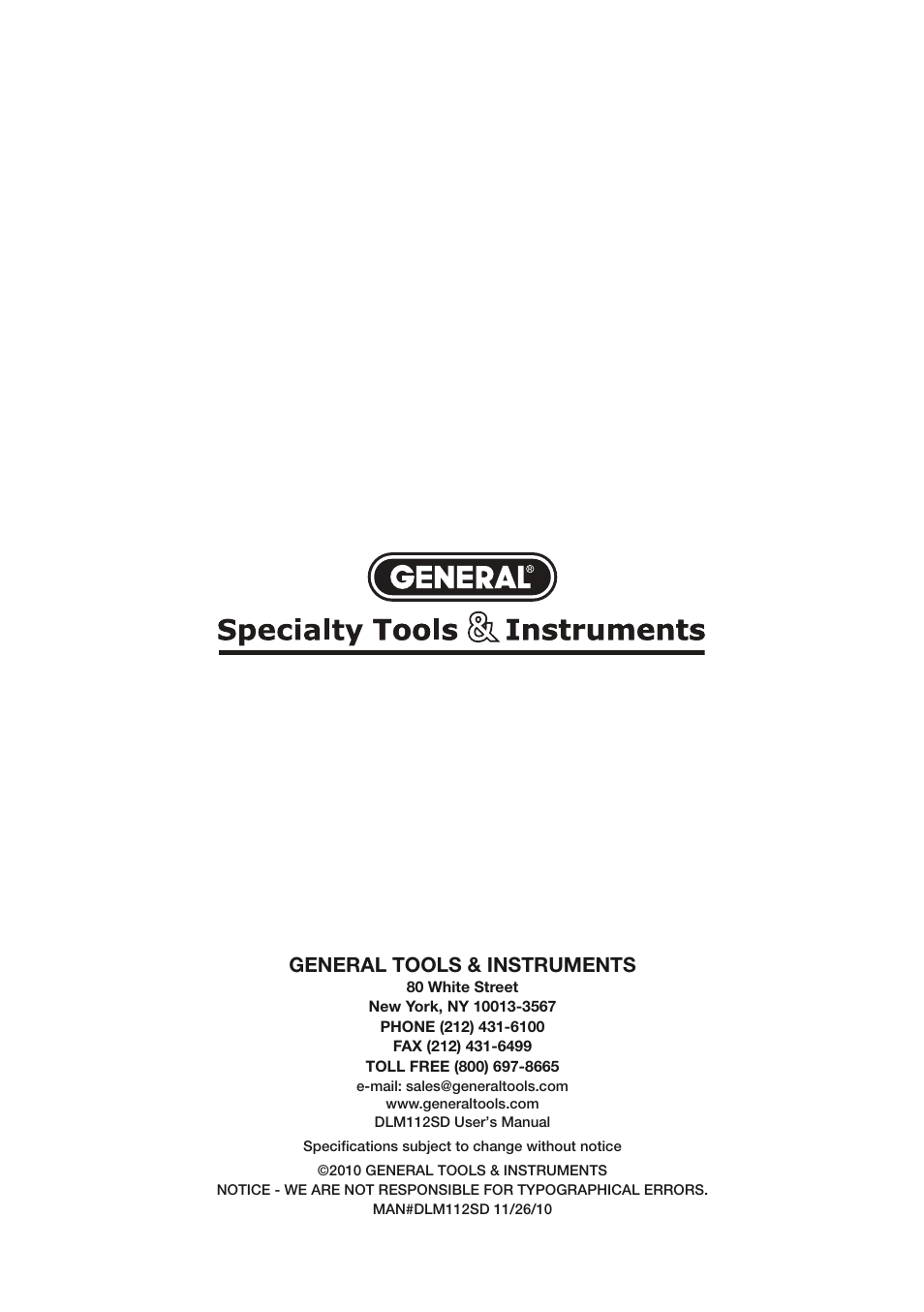 General tools & instruments | General Tools and Instruments DLM112SD User Manual | Page 16 / 16