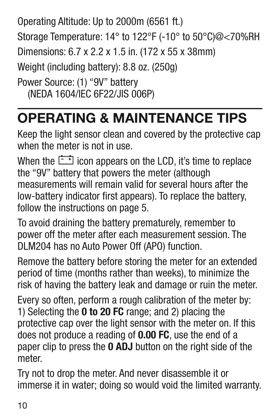 Operating & maintenance tips | General Tools and Instruments DLM204 User Manual | Page 10 / 12