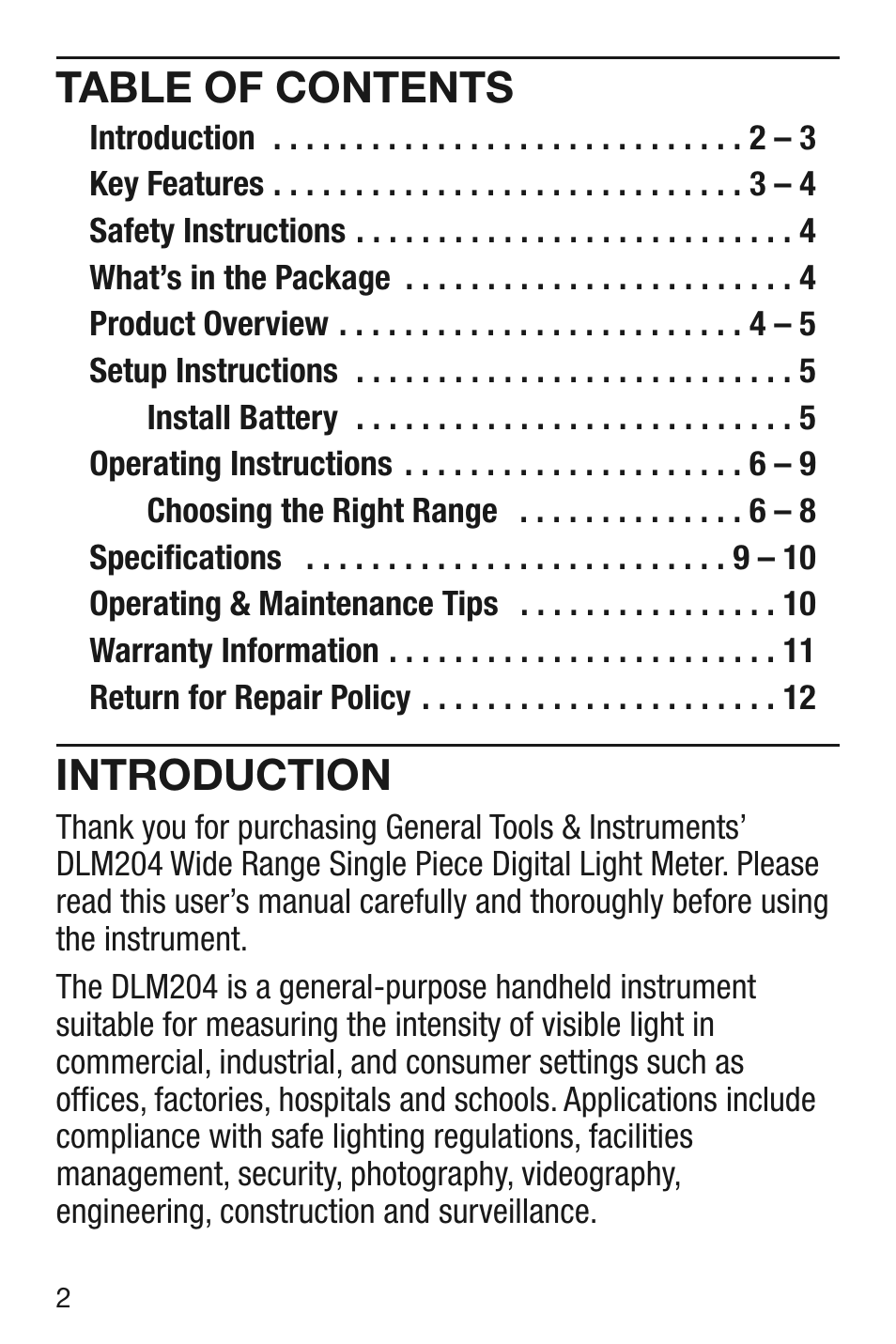 General Tools and Instruments DLM204 User Manual | Page 2 / 12