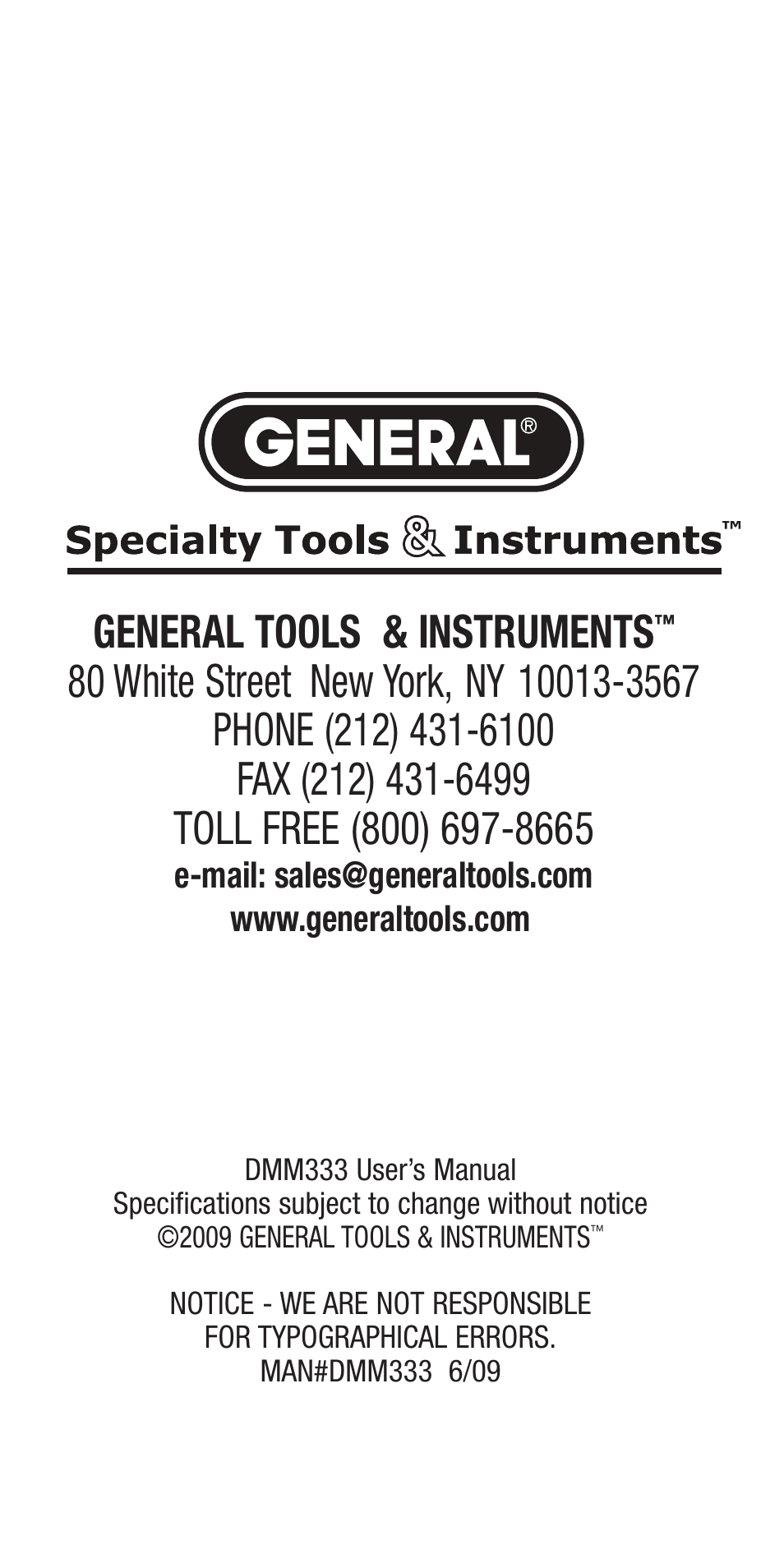 General tools & instruments | General Tools and Instruments DMM333 User Manual | Page 28 / 28