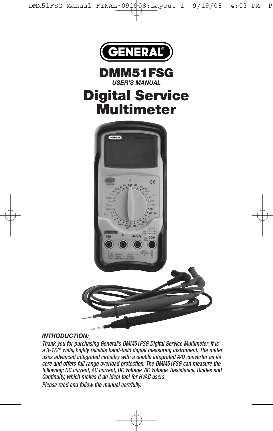 General Tools and Instruments DMM51FSG User Manual | 24 pages