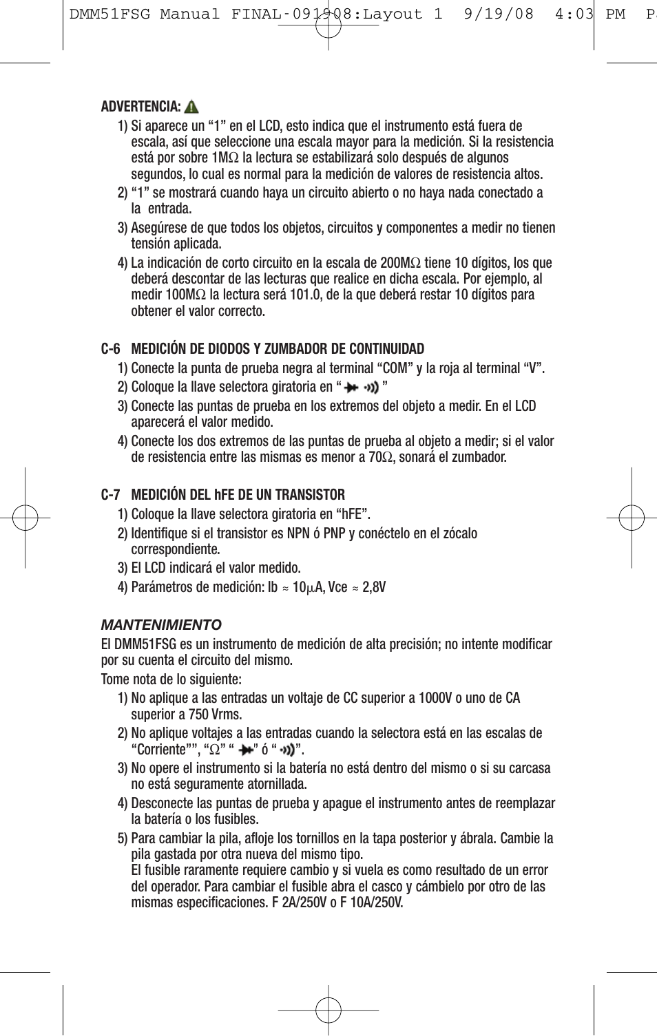 General Tools and Instruments DMM51FSG User Manual | Page 15 / 24