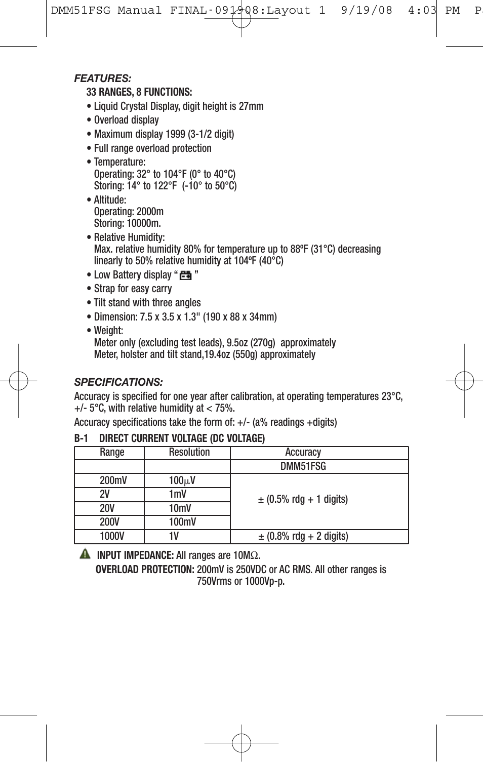 General Tools and Instruments DMM51FSG User Manual | Page 3 / 24