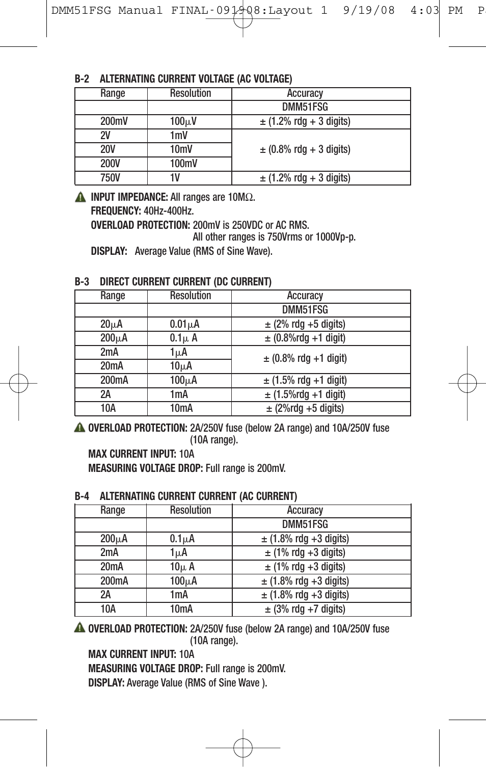 General Tools and Instruments DMM51FSG User Manual | Page 4 / 24