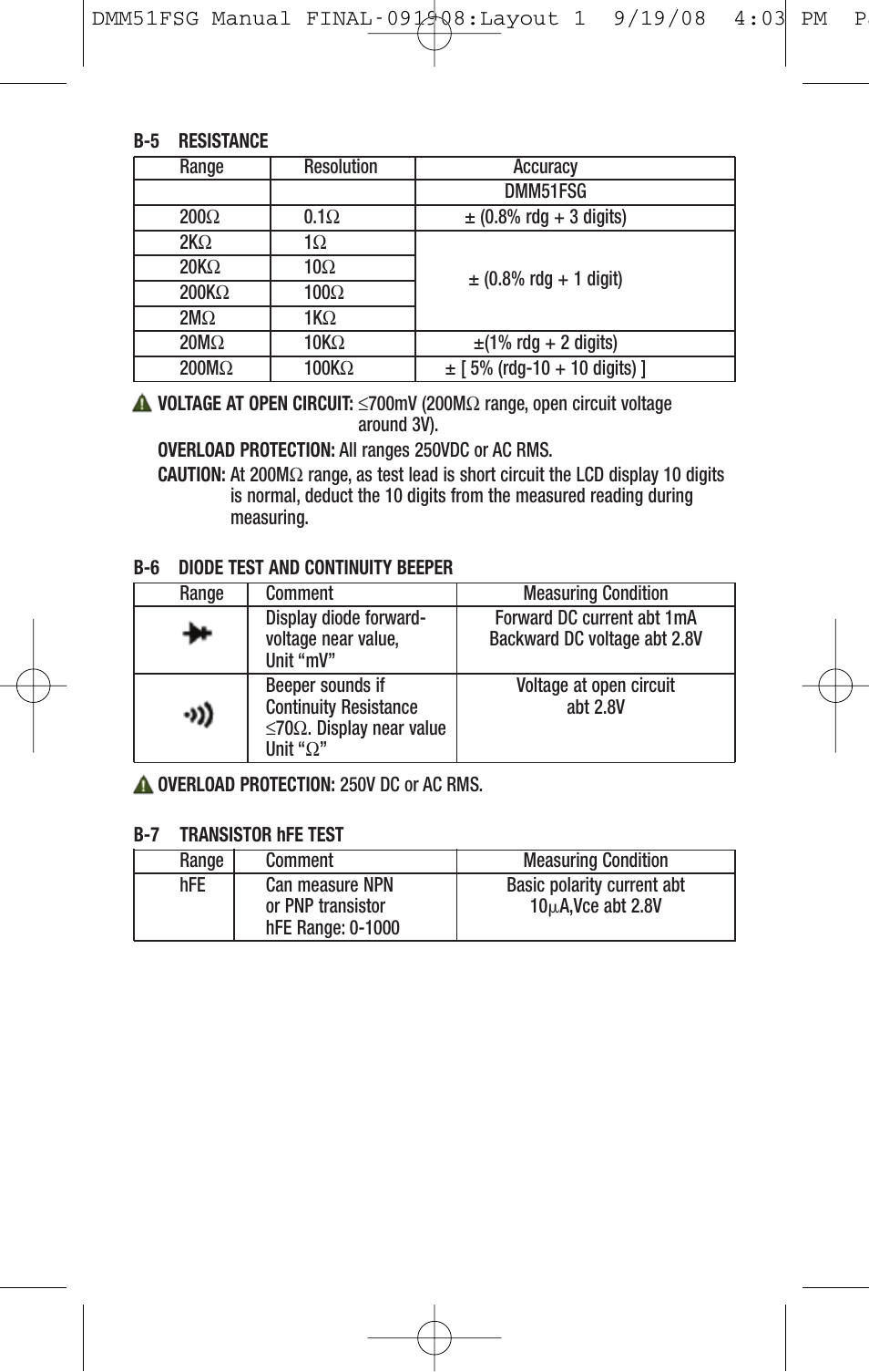 General Tools and Instruments DMM51FSG User Manual | Page 5 / 24