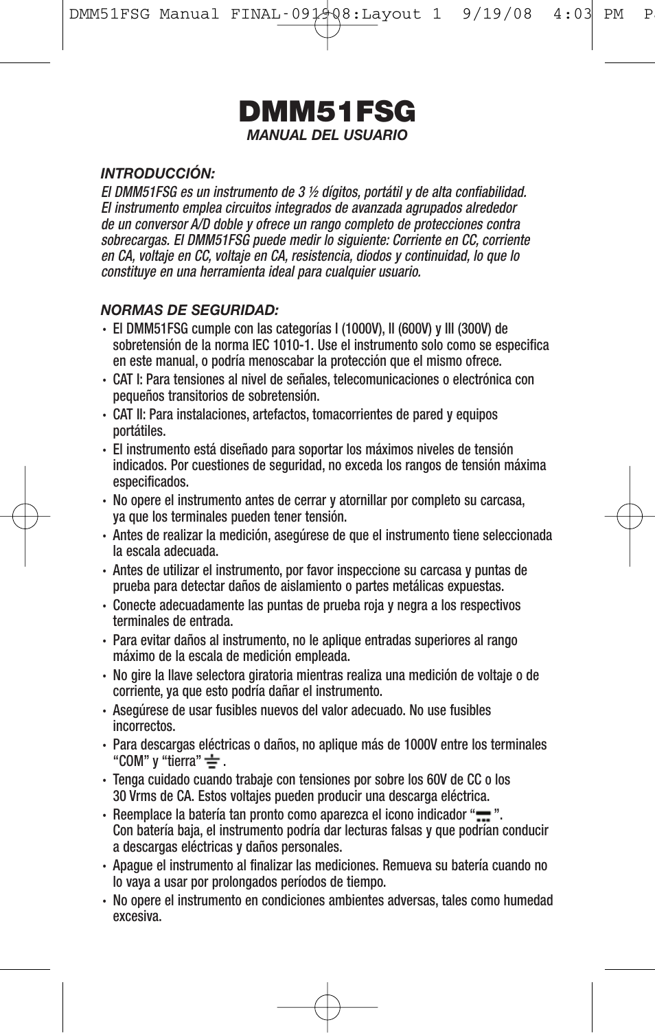 Dmm51fsg | General Tools and Instruments DMM51FSG User Manual | Page 9 / 24