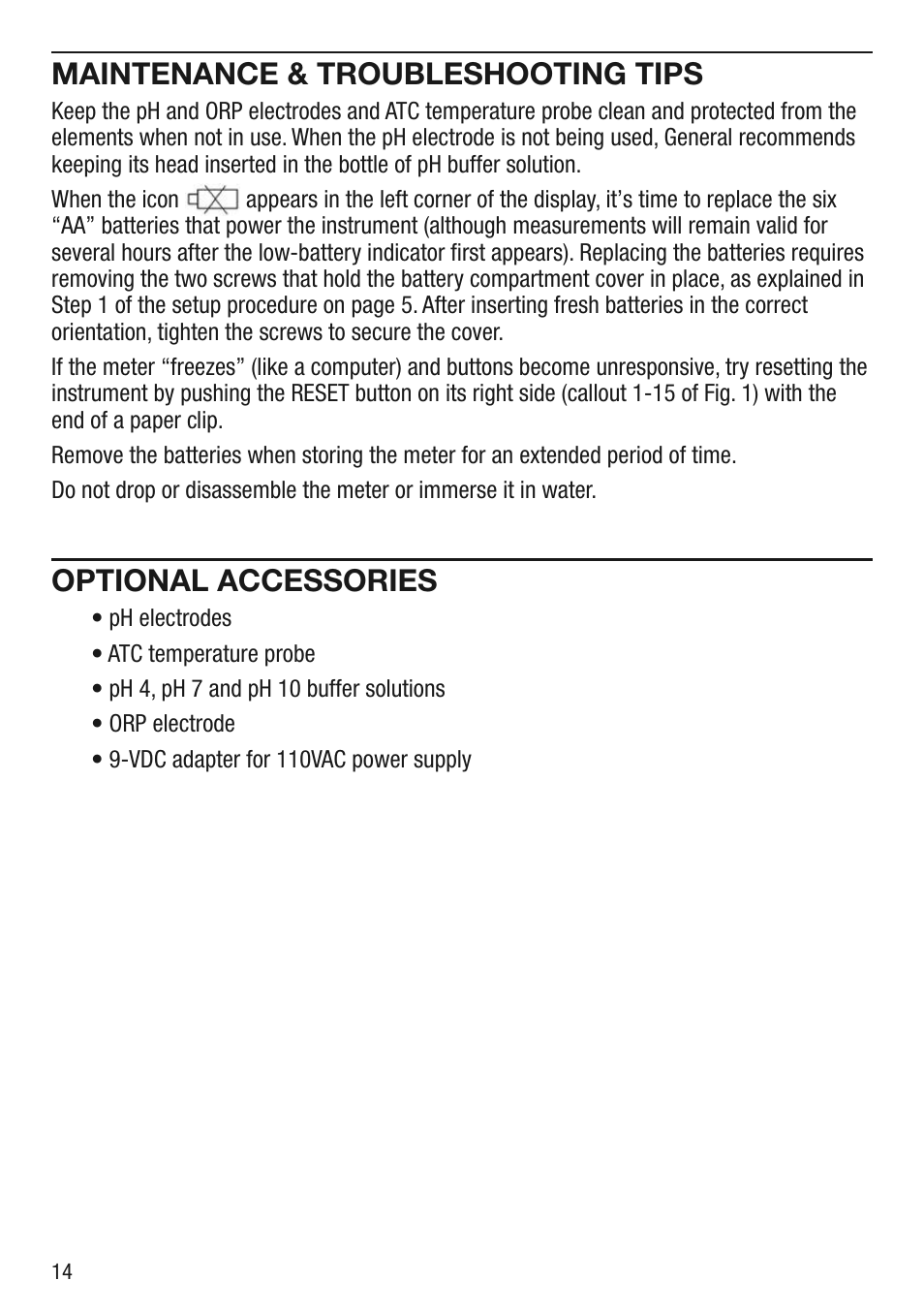 Maintenance & troubleshooting tips, Optional accessories | General Tools and Instruments DPH230SD User Manual | Page 14 / 16