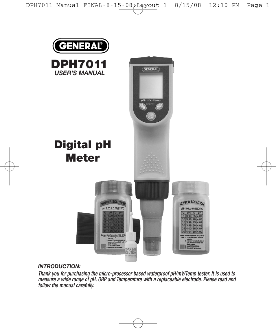 General Tools and Instruments DPH7011 User Manual | 8 pages