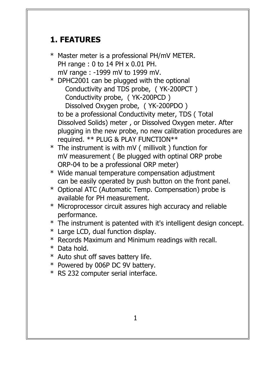 Features | General Tools and Instruments DPHC2001 User Manual | Page 3 / 25