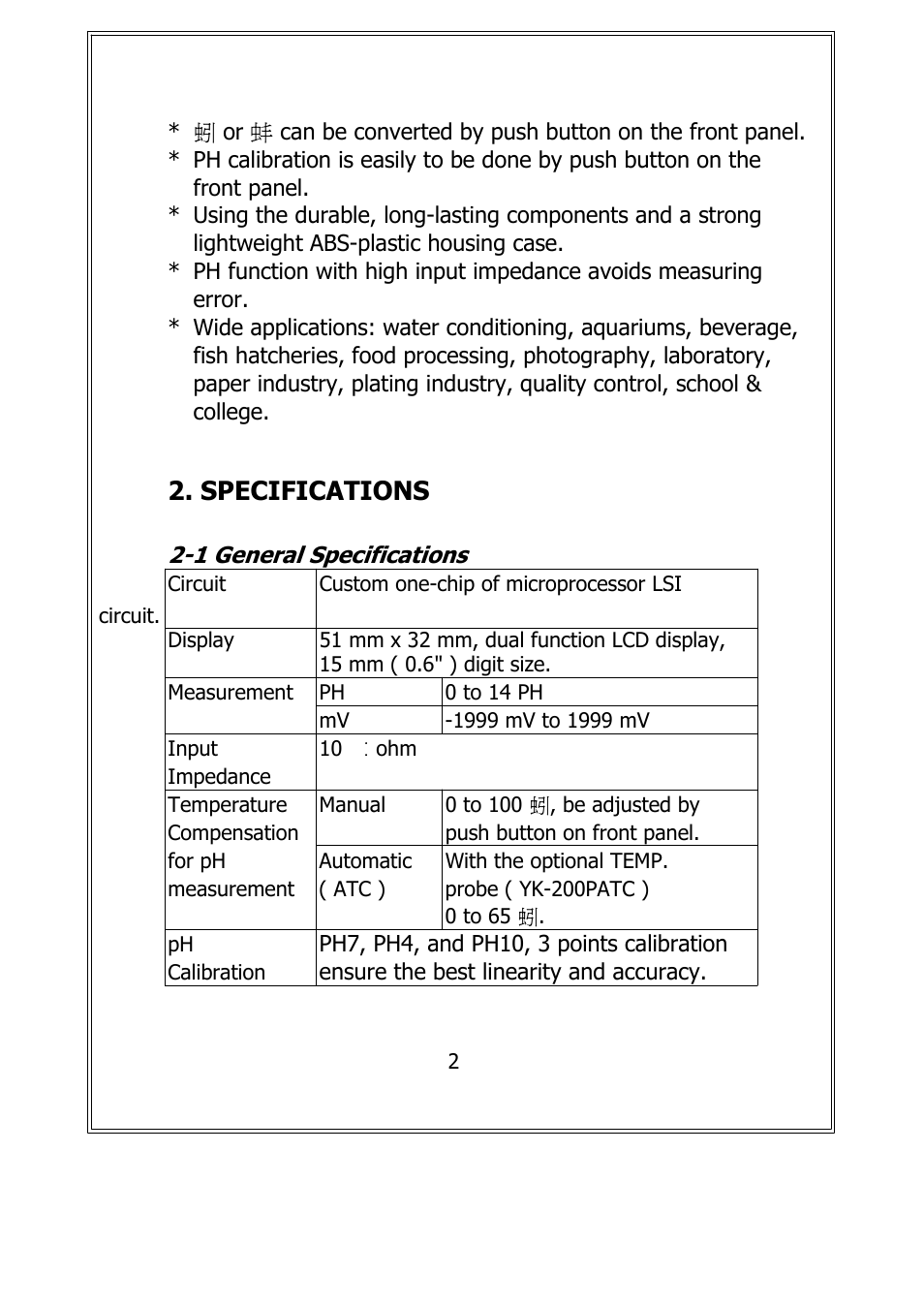 Specifications | General Tools and Instruments DPHC2001 User Manual | Page 4 / 25