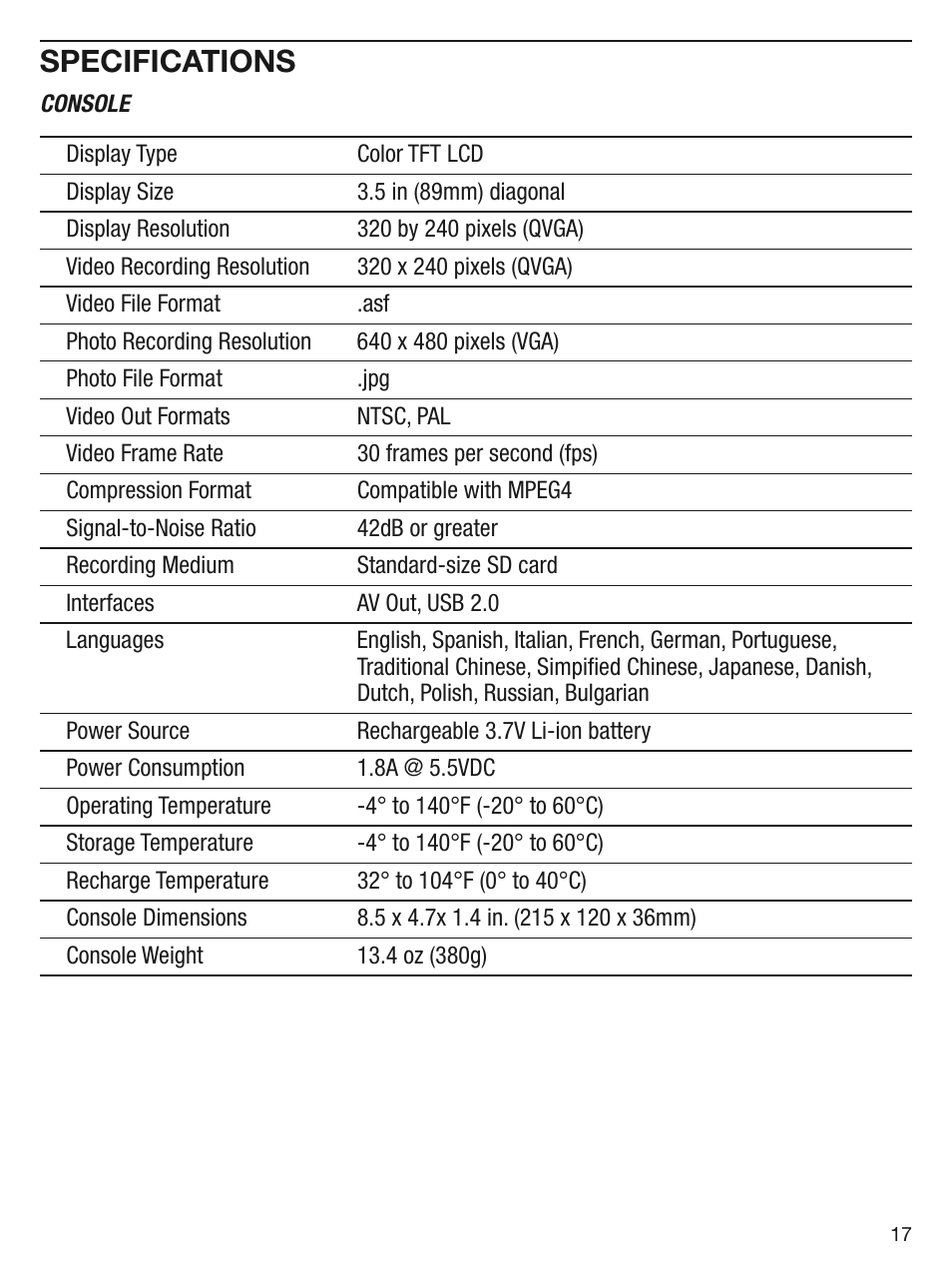 Specifications | General Tools and Instruments DPS16 User Manual | Page 17 / 24