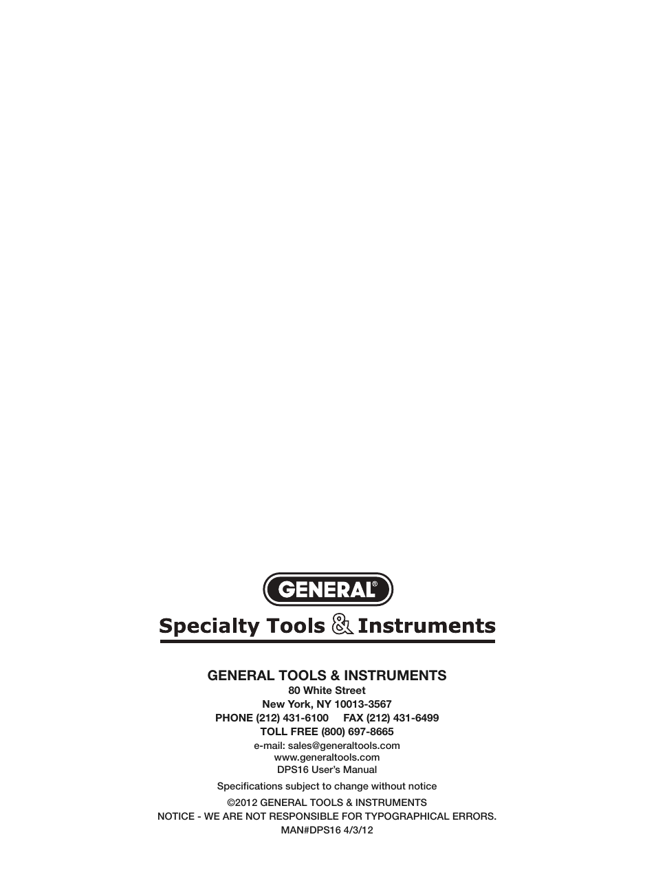 General tools & instruments | General Tools and Instruments DPS16 User Manual | Page 24 / 24