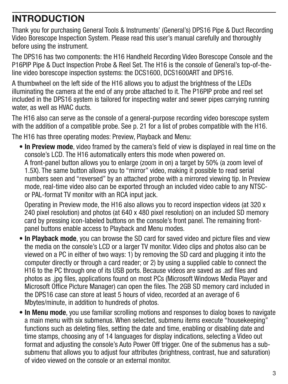 Introduction | General Tools and Instruments DPS16 User Manual | Page 3 / 24