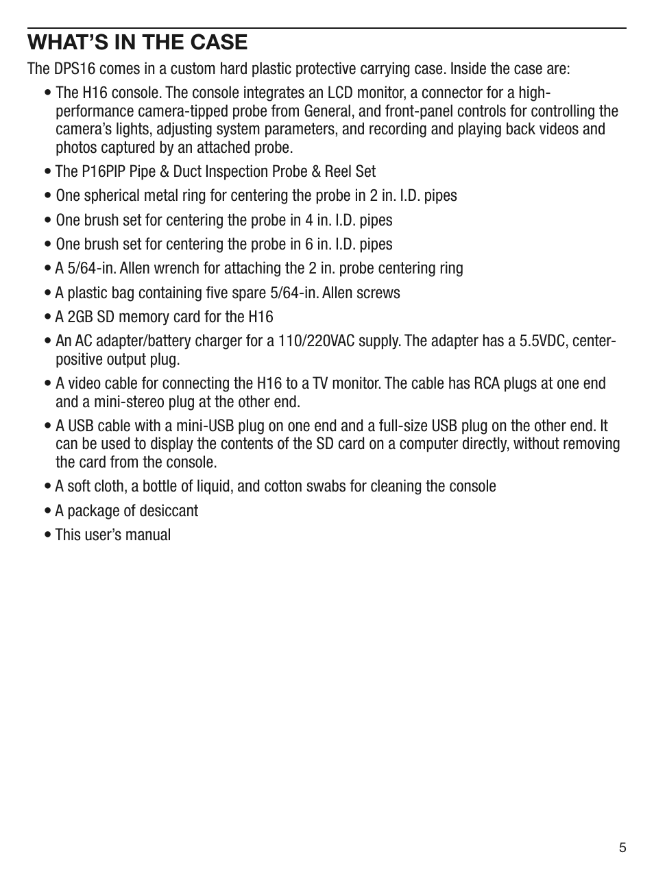 What’s in the case | General Tools and Instruments DPS16 User Manual | Page 5 / 24