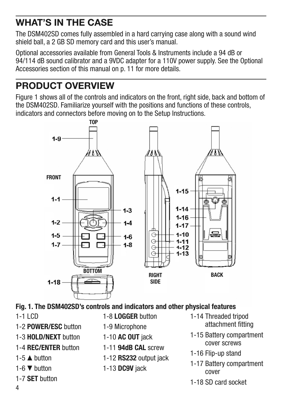 What’s in the case, Product overview | General Tools and Instruments DSM402SD User Manual | Page 4 / 12