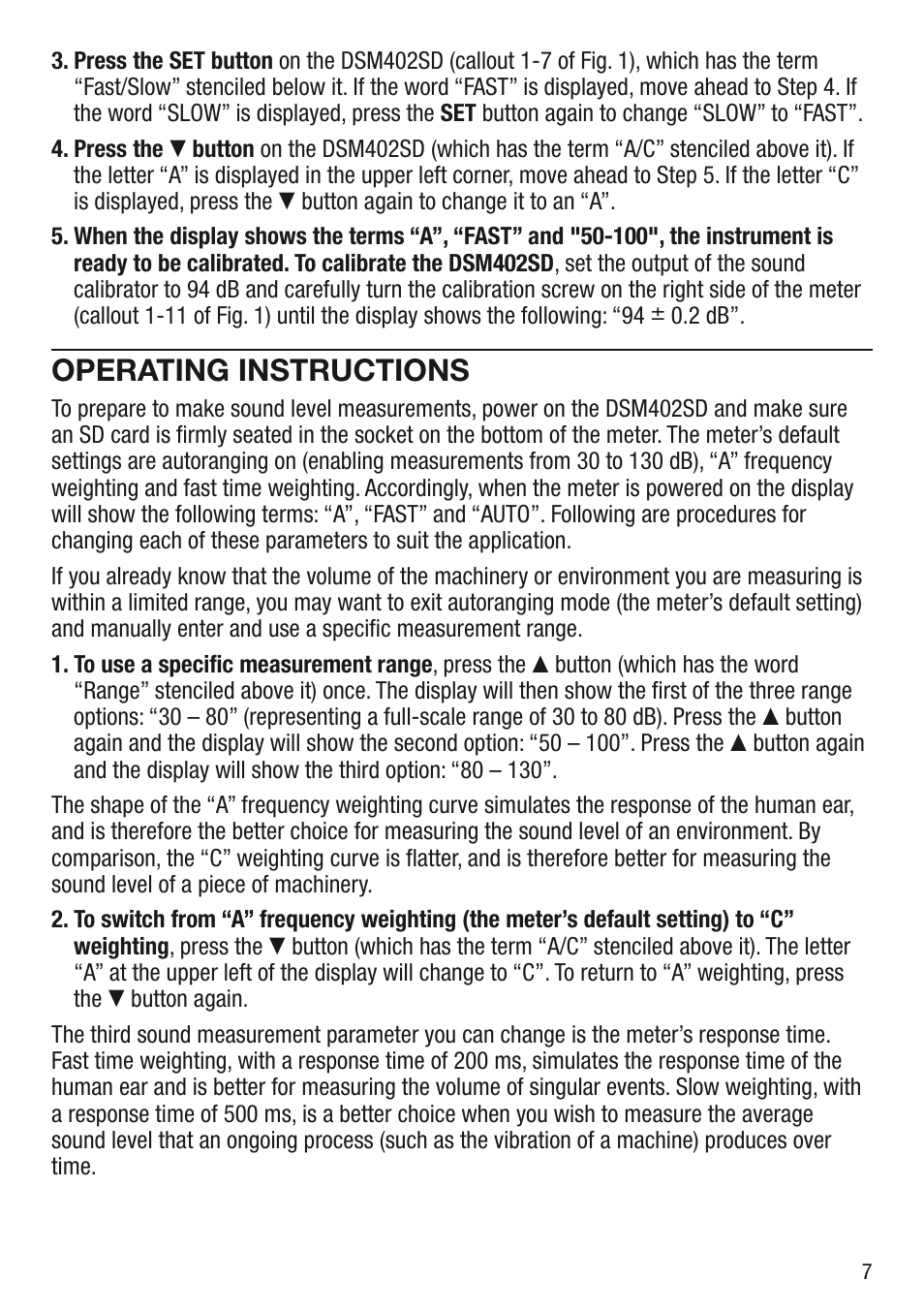 Operating instructions | General Tools and Instruments DSM402SD User Manual | Page 7 / 12