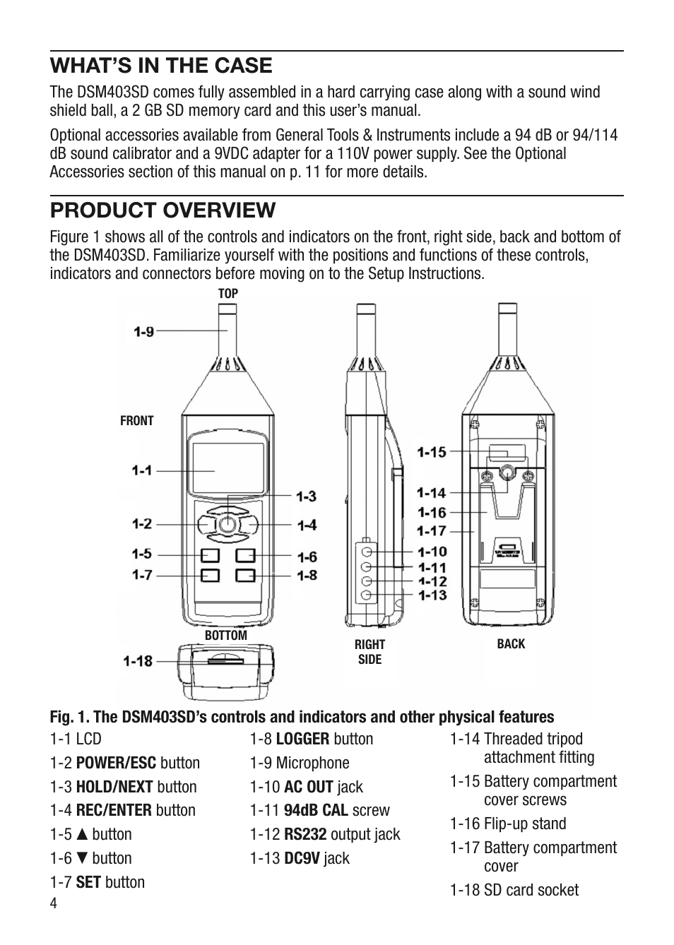 What’s in the case, Product overview | General Tools and Instruments DSM403SD User Manual | Page 4 / 12