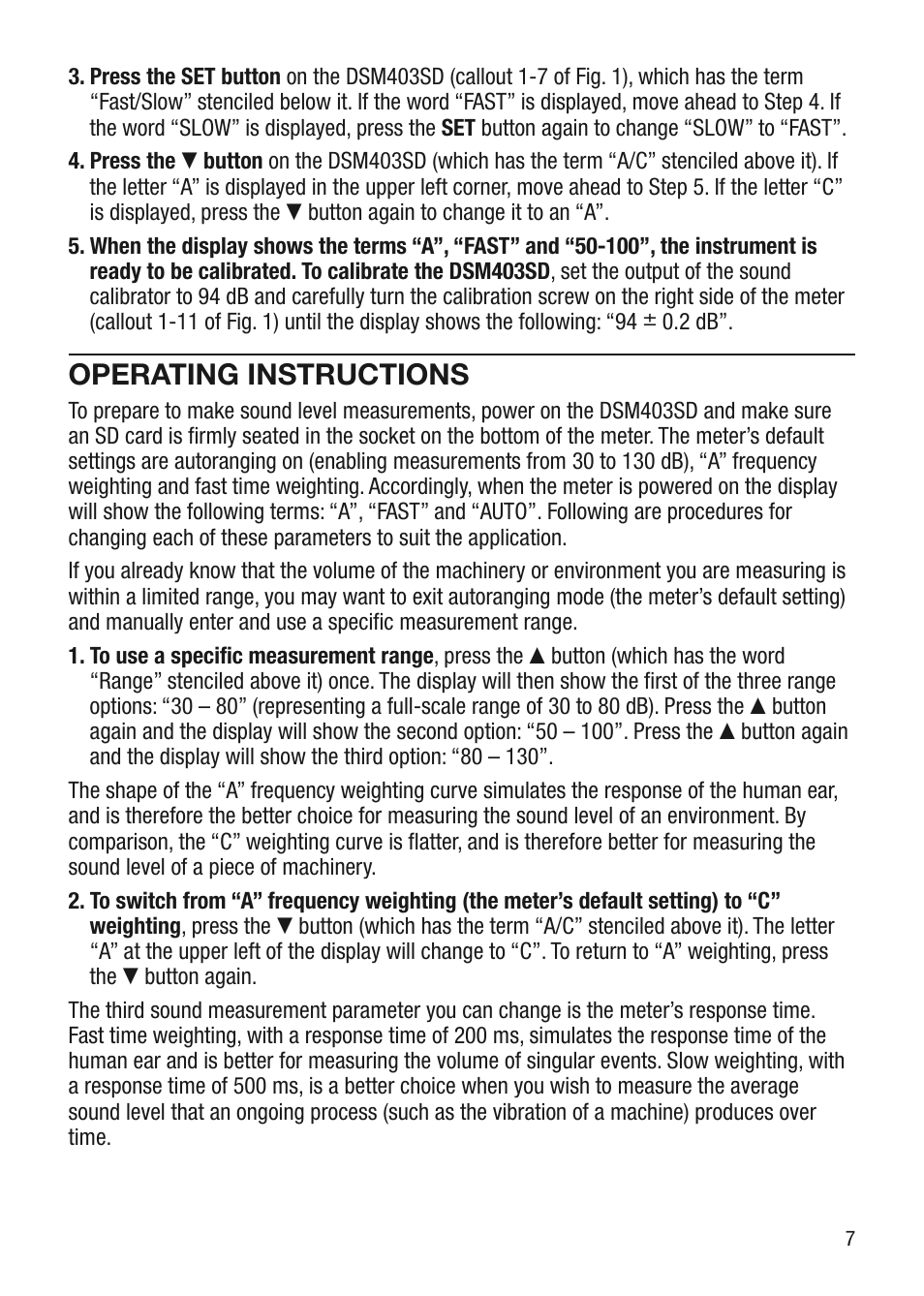 Operating instructions | General Tools and Instruments DSM403SD User Manual | Page 7 / 12