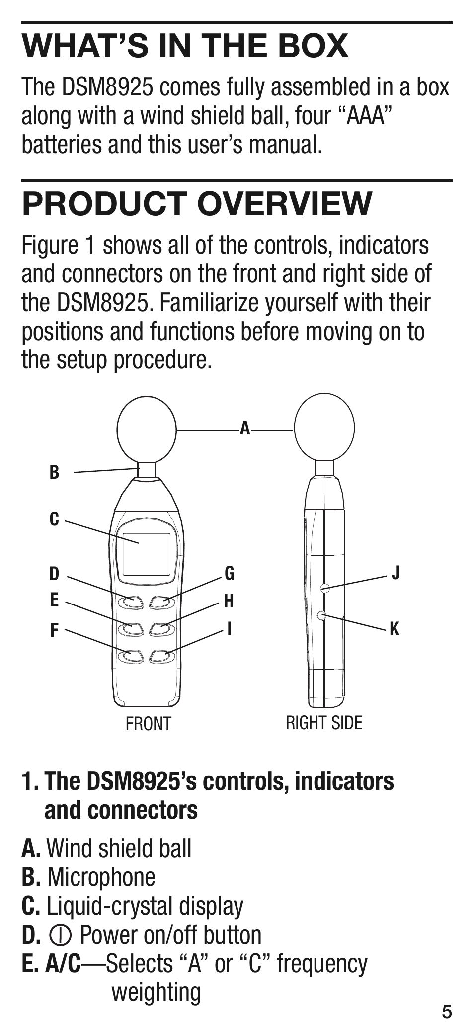 What’s in the box, Product overview | General Tools and Instruments DSM8925 User Manual | Page 5 / 20