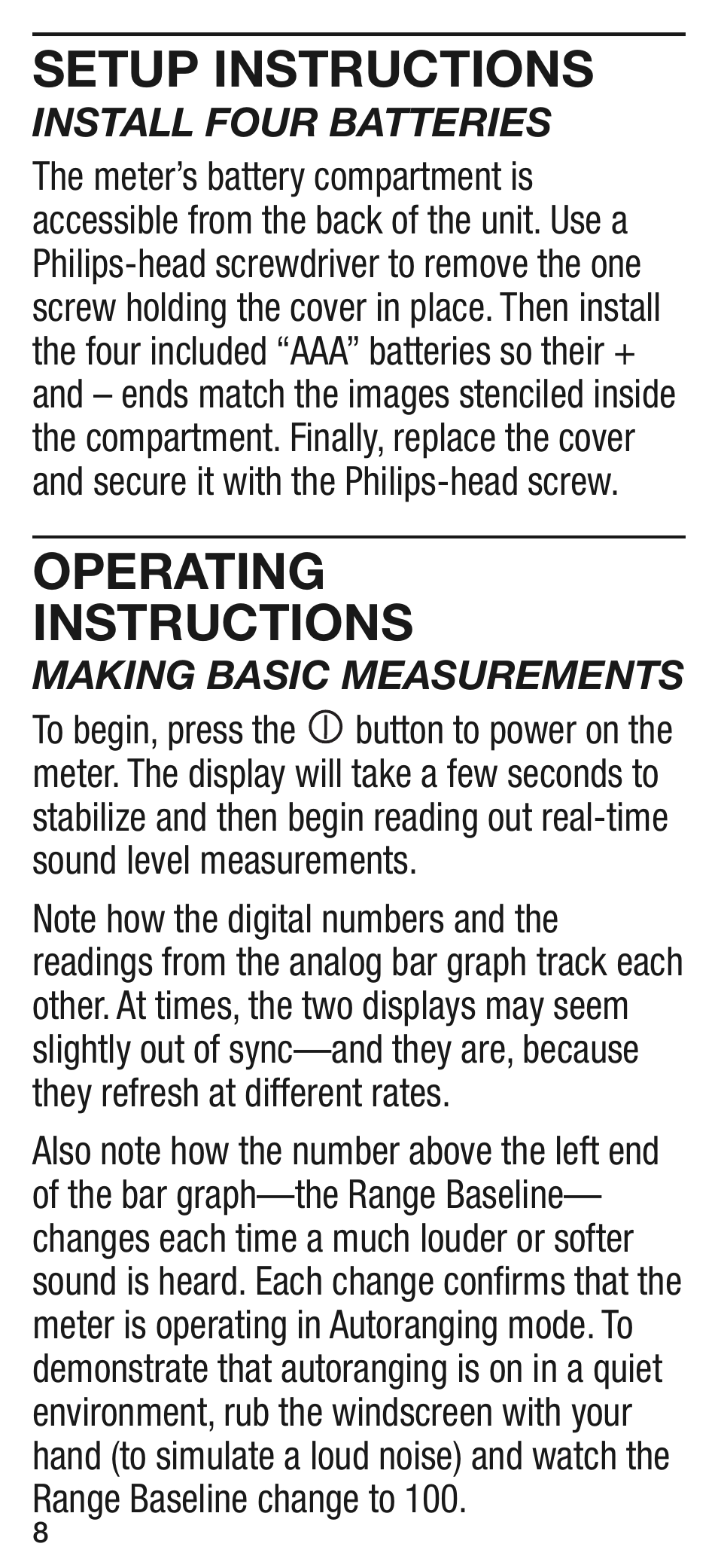 Setup instructions, Operating instructions | General Tools and Instruments DSM8925 User Manual | Page 8 / 20