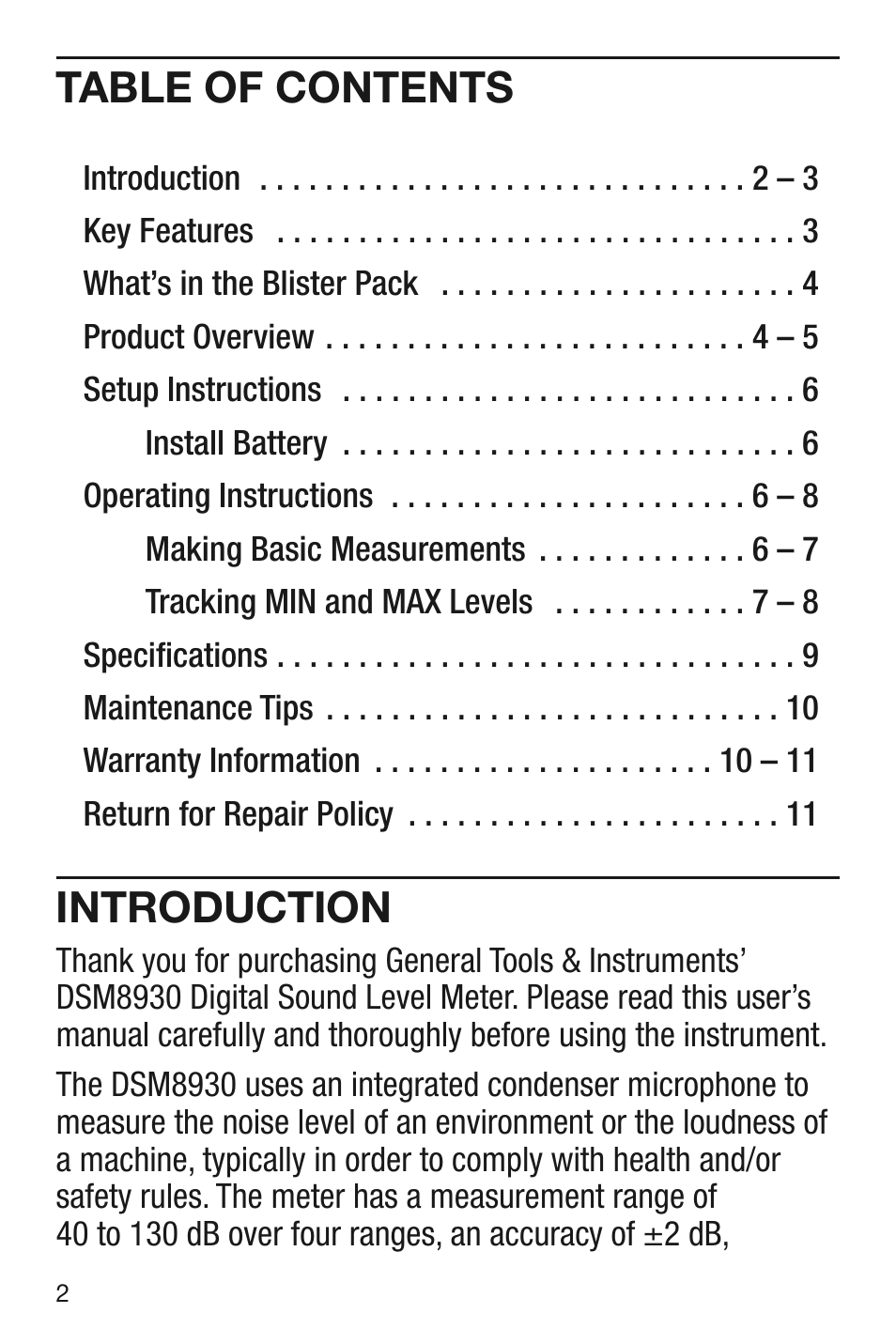 General Tools and Instruments DSM8930 User Manual | Page 2 / 12