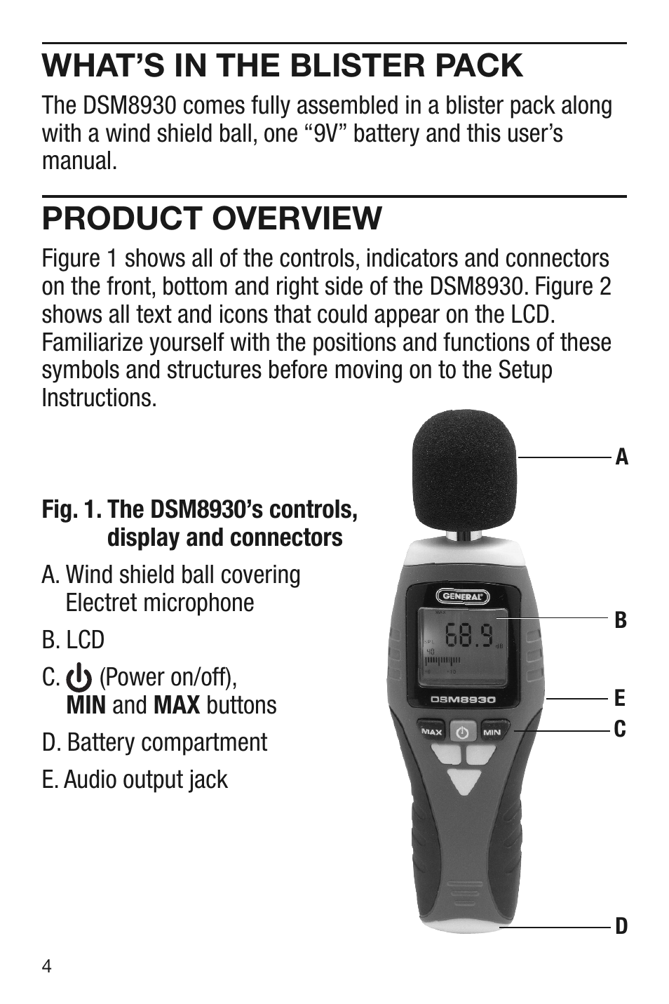 What’s in the blister pack, Product overview | General Tools and Instruments DSM8930 User Manual | Page 4 / 12