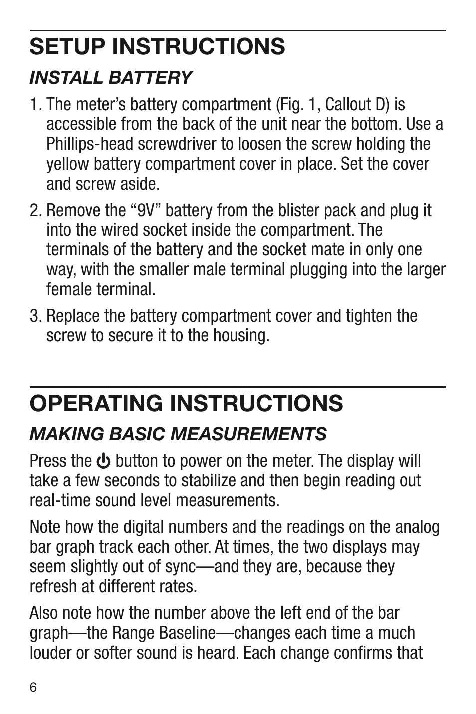 Setup instructions, Operating instructions | General Tools and Instruments DSM8930 User Manual | Page 6 / 12