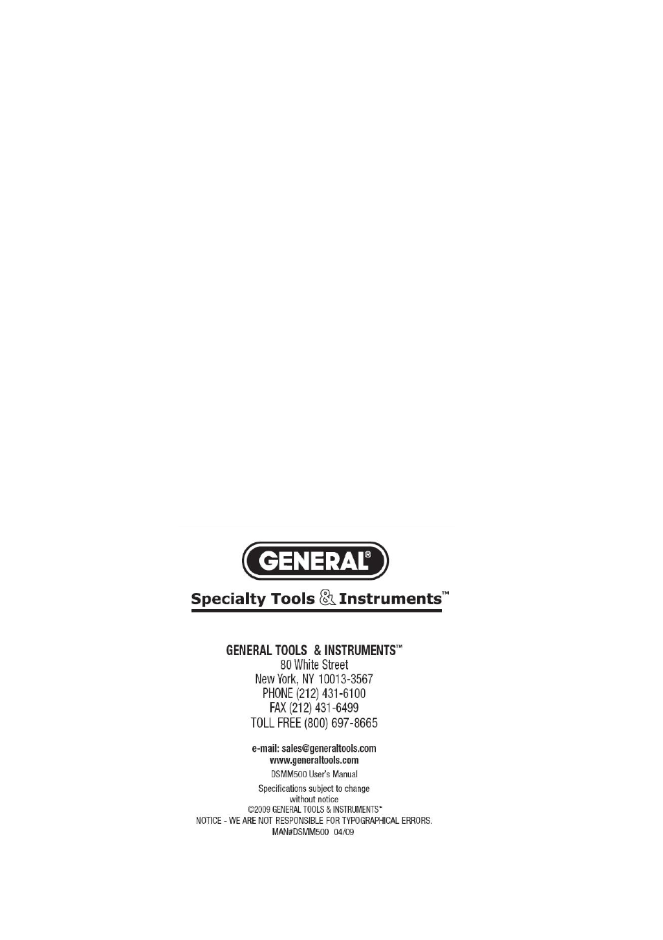 General Tools and Instruments DSMM500 User Manual | Page 9 / 9