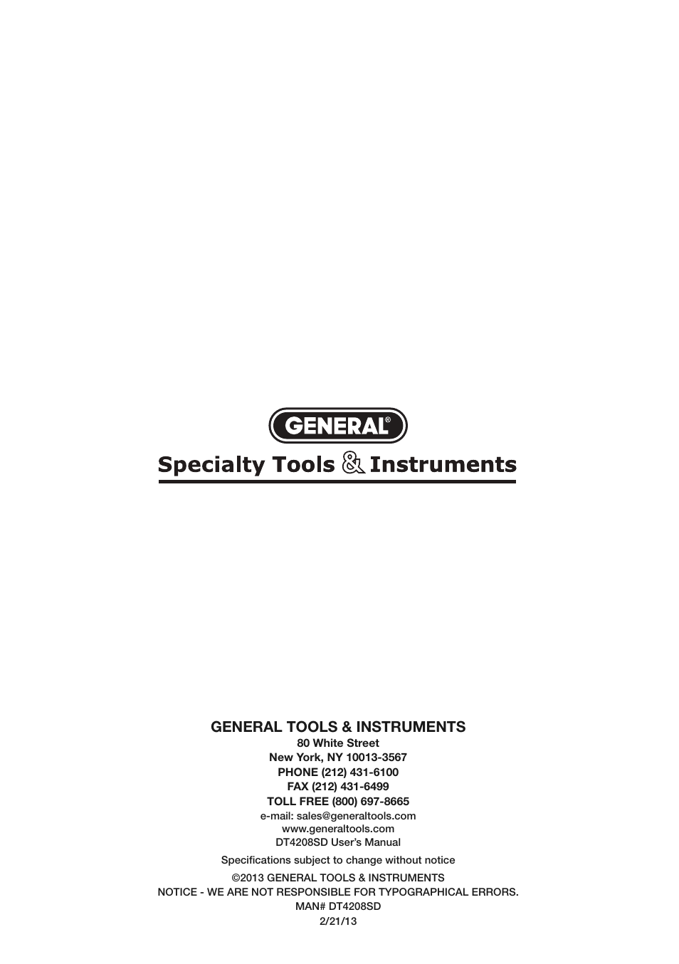 General tools & instruments | General Tools and Instruments DT4208SD User Manual | Page 16 / 16