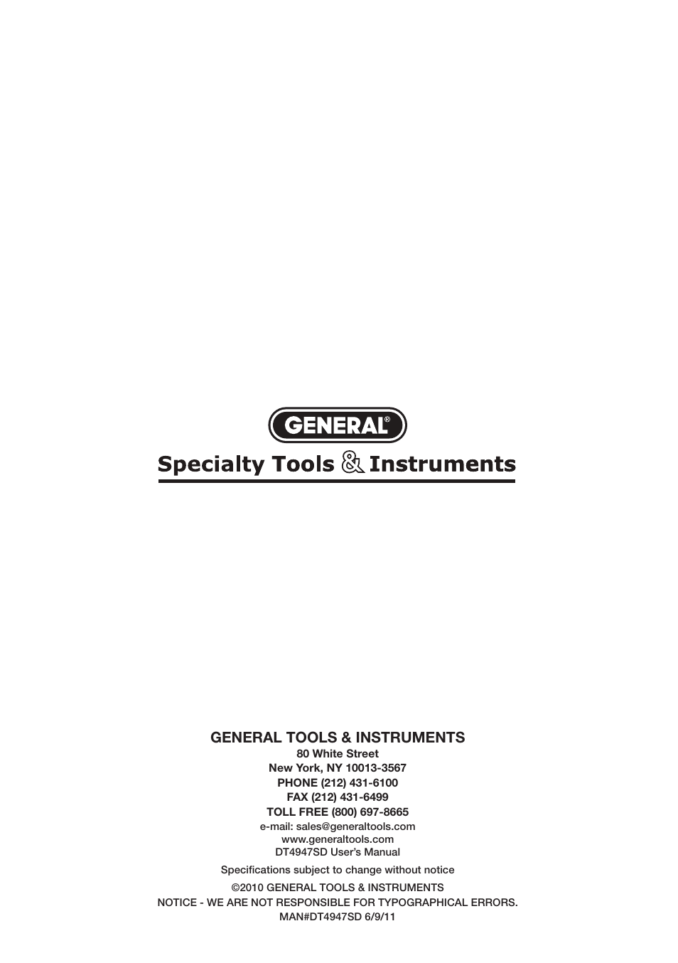 General tools & instruments | General Tools and Instruments DT4947SD User Manual | Page 16 / 16