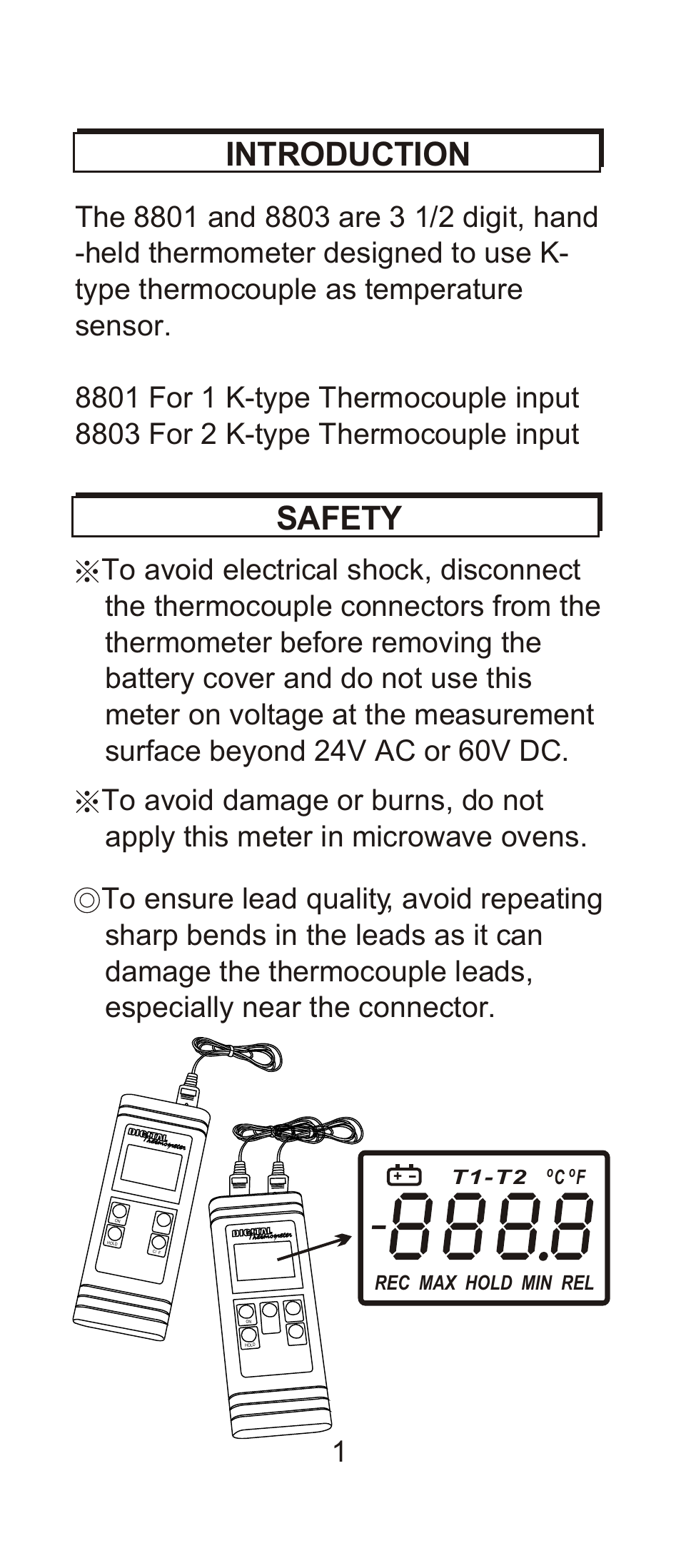 Safety introduction | General Tools and Instruments DT8803 User Manual | Page 2 / 9