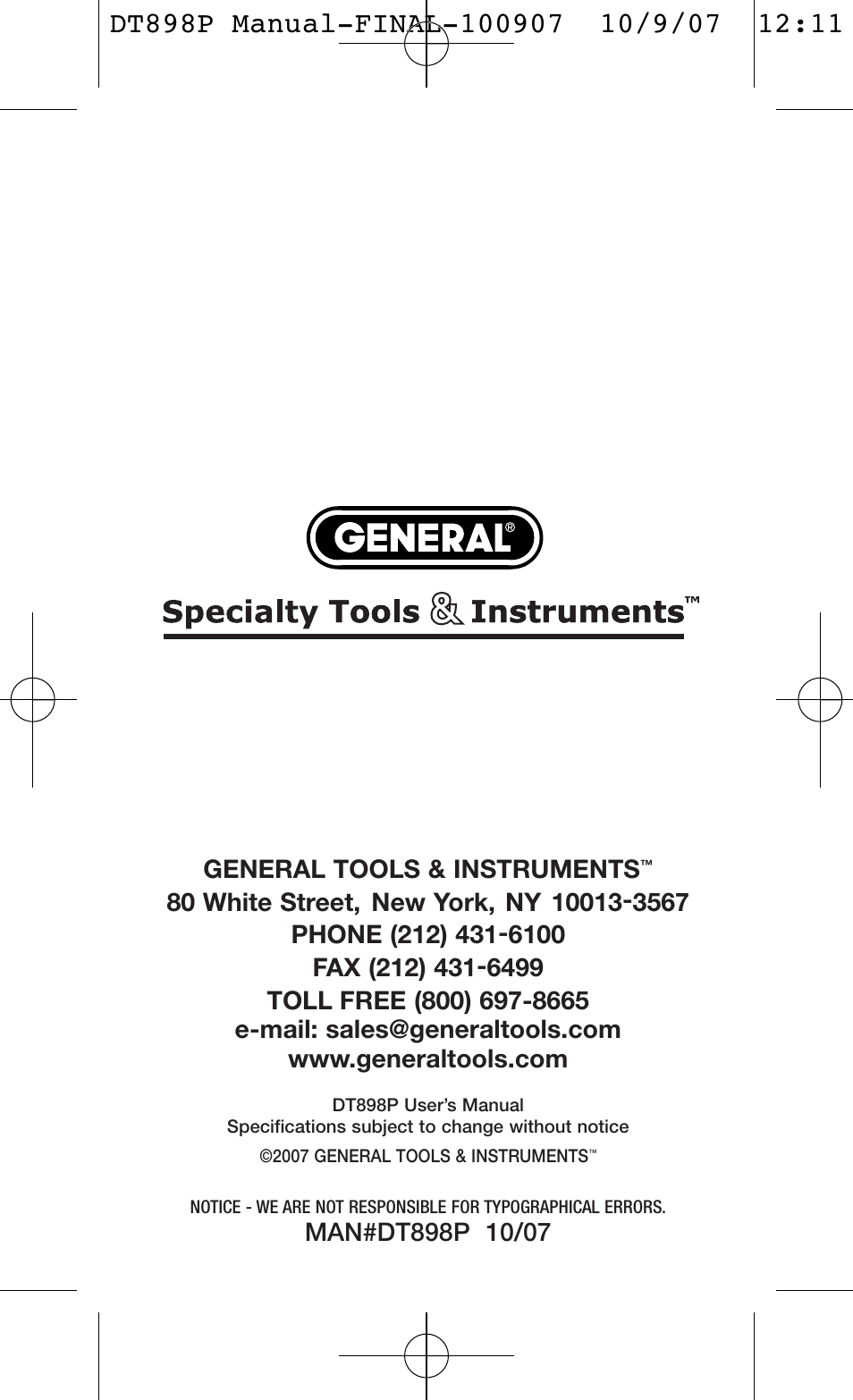 General Tools and Instruments DT898P User Manual | Page 12 / 12