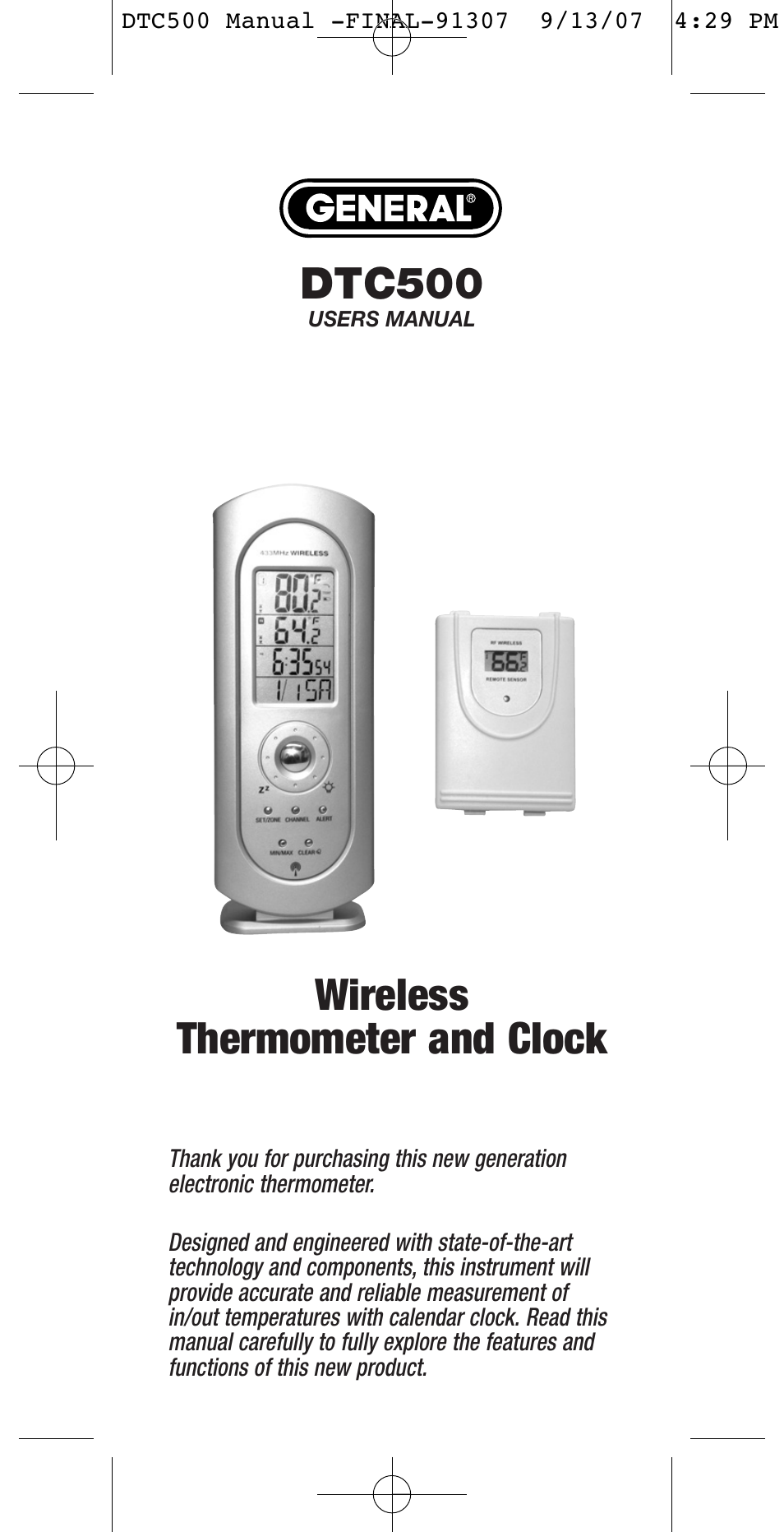 General Tools and Instruments DTC500 User Manual | 16 pages