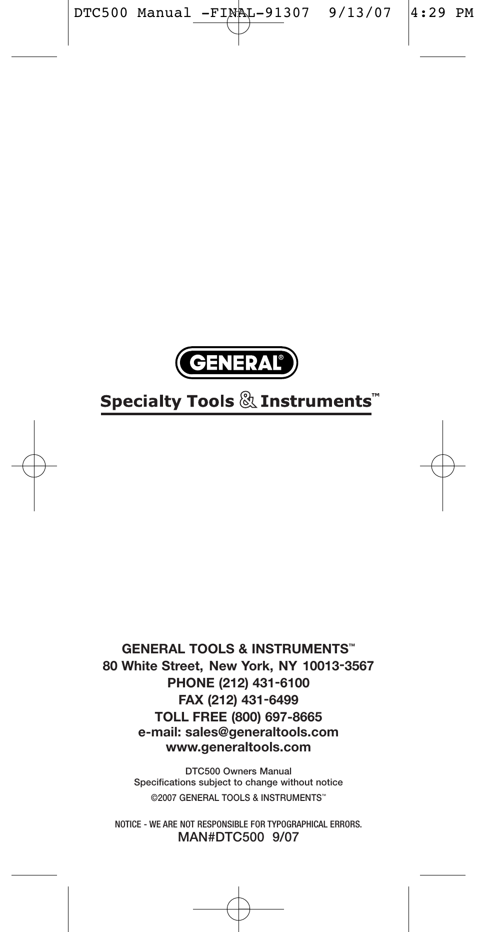 General Tools and Instruments DTC500 User Manual | Page 16 / 16