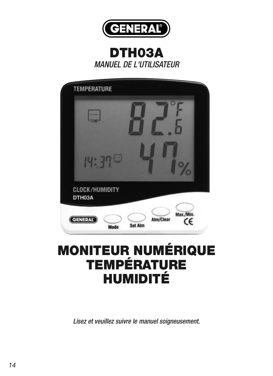 Dth03a, Moniteur numérique température humidité | General Tools and Instruments DTH03A User Manual | Page 14 / 20